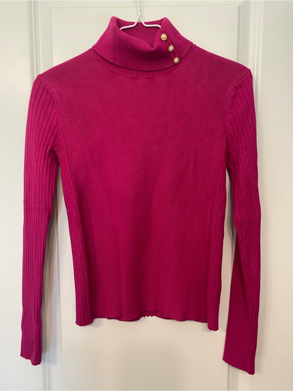 TRUTH by Republic Magenta Ribbed Turtleneck Pearl Button Sweater - Size S
